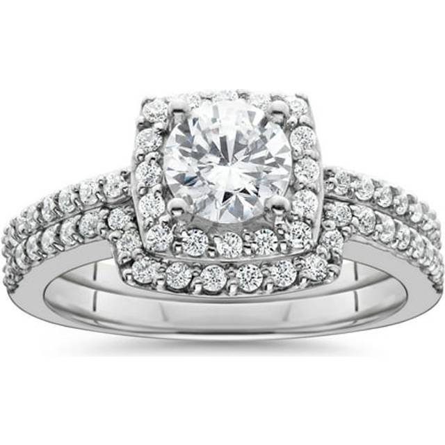 1/4ct Diamond Cushion Halo Engagement Matching Wedding Ring 14k White Gold