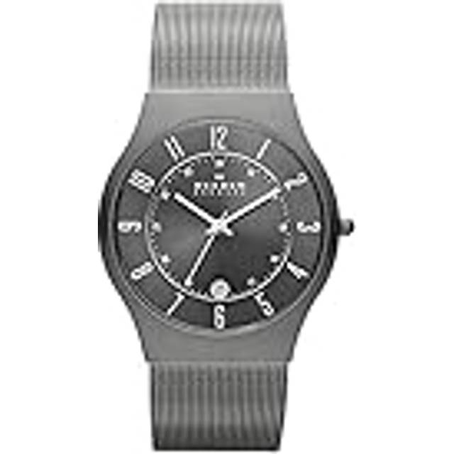 Skagen Sundby Herrklocka, Kvartsverk med armband i rostfritt stål eller läder, Grå, 37MM