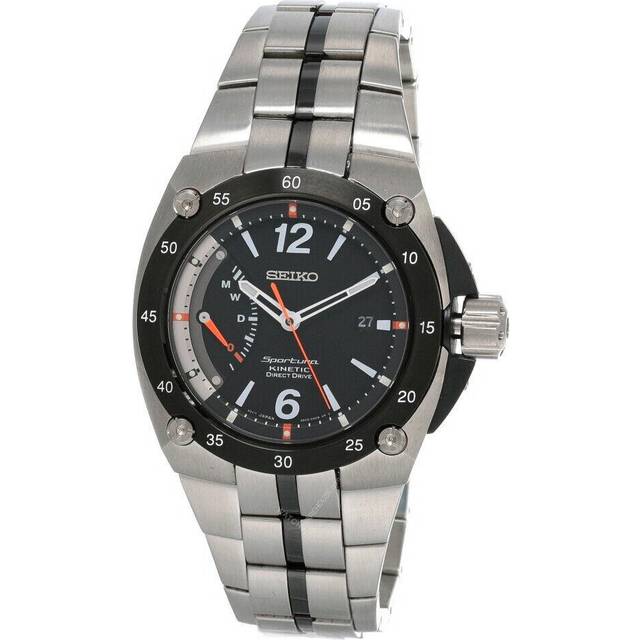 Seiko Sportura Kinetic Direct Drive SS Men's Watch SRG005 - Black - 42 mm