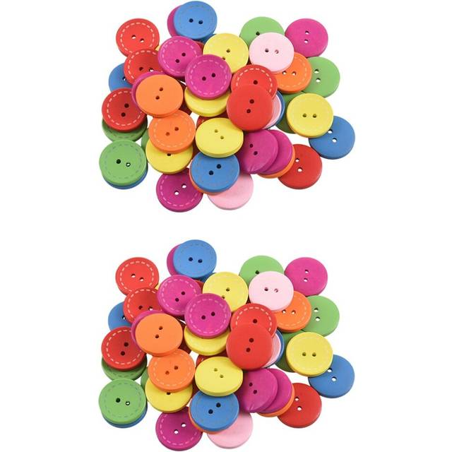 100Pcs Mixed Holes Wood Sewing Buttons Scrapbooking 25mm(1 inch) Dia
