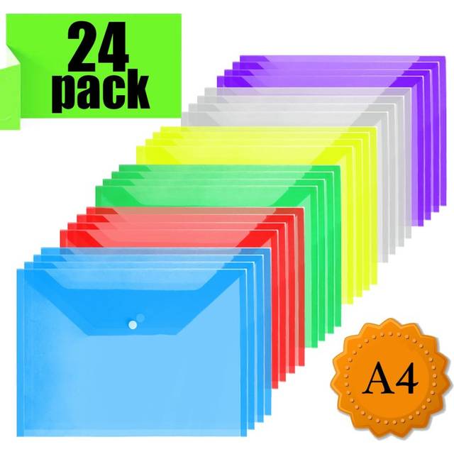 Plastic Wallets Folders - A4 Document Folder Wallet Popper Wallets with Button For School,Office (24Pcs)