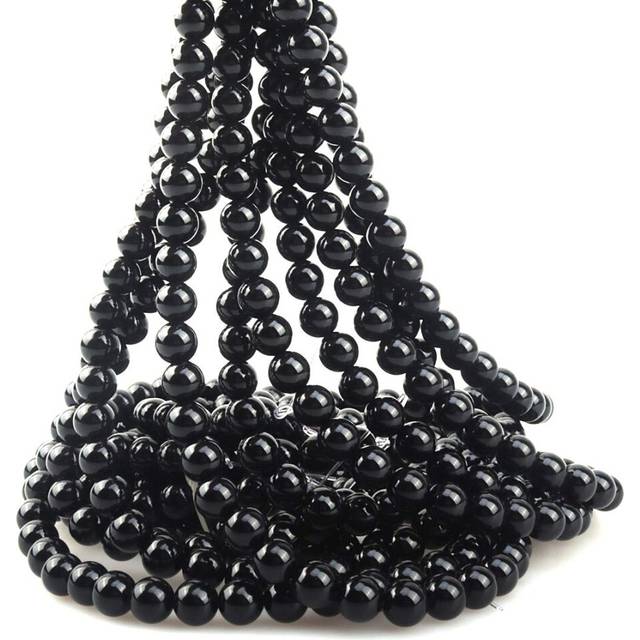 "ICAI Beads 8mm Natural Black Onyx Stone Round Loose Stone Beads for Jewelry Making DIY Crafts Design 1 Strand 15"""""""" APPR.43-45pcs"