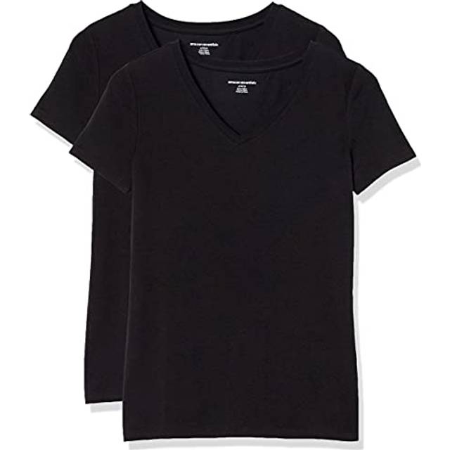 Amazon Essentials Women's Classic-Fit Short-Sleeve V-Neck T-Shirt  Pack of 2  Black  Medium