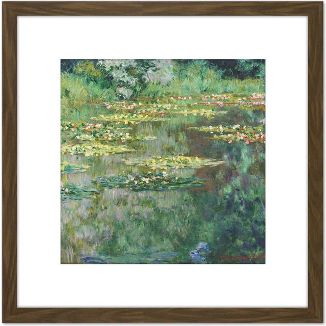 Monet Le Bassin Des Nympheas Painting 8X8 Inch Square Wooden Framed Wall Art Print Picture with Mount - Brown - One Size