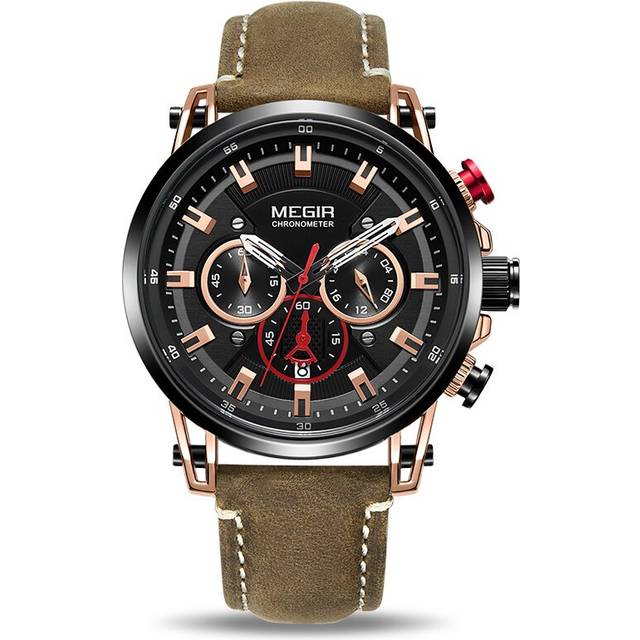 2021MEGIR Mens Watches Top Waterproof 24 Hour Date Quartz Clock Male Leather Sport Wristwatch Relogio Masculino - Multicoloured