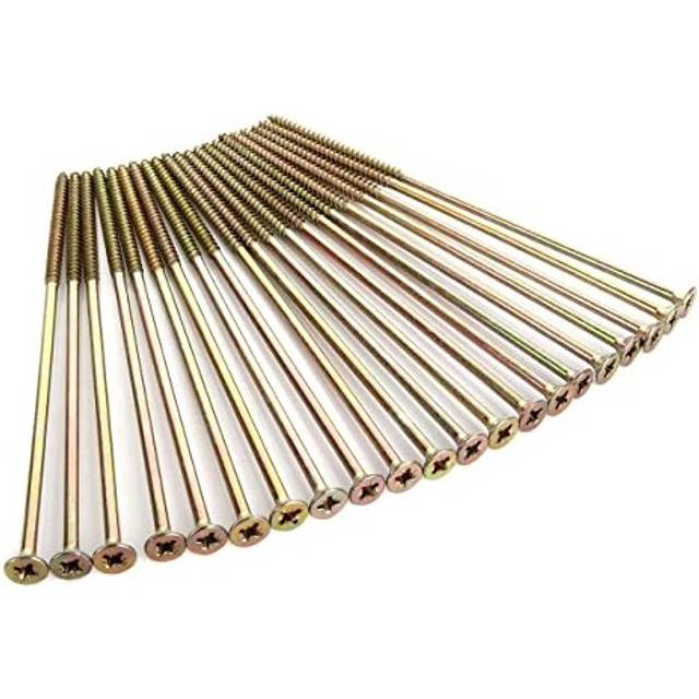 AHUNTTER 100 Pack M6 x 200mm Extra Long Wood Screw, Multi-Purpose Pozi Screws, M6 Countersunk Head Screws for Wood and Outdoor DIY Tasks - Zinc Yellow