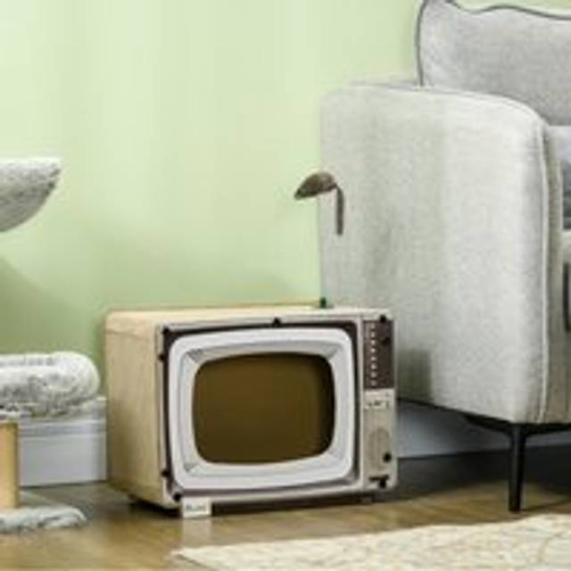 PawHut TV-Shaped Cardboard Cat House w/ Scratcher, Catnip, none