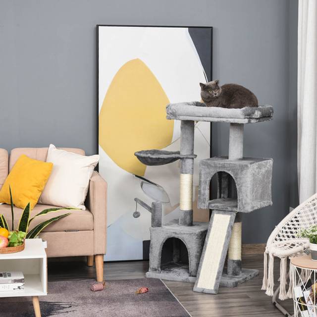 PawHut Cat Tree Tower with Sisal - Grey