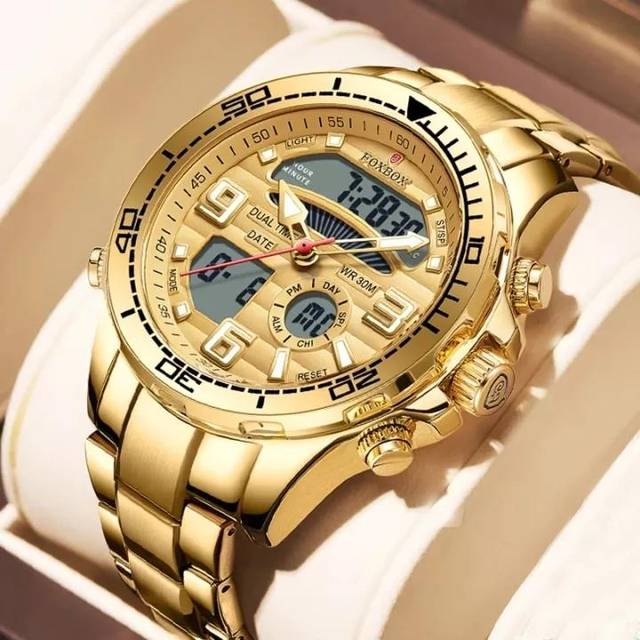 2022 LIGE Brand Foxbox New Digital Men Watches Top Luxury Sport Quartz Wristwatch For Men All Steel Military Waterproof Clock+Box gold