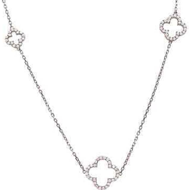 Open Clover Long White Cz Necklace Silver - One Size
