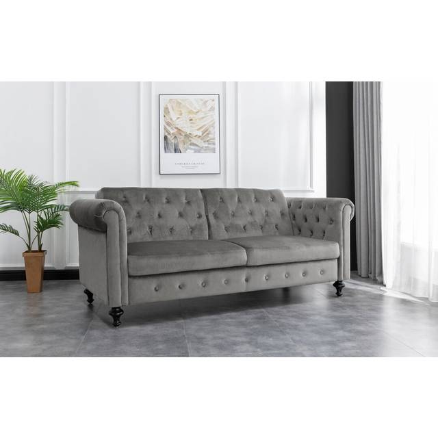 3 Seater Chesterfield Sofa Bed - Grey (90cm H X 221cm W X 90cm D)