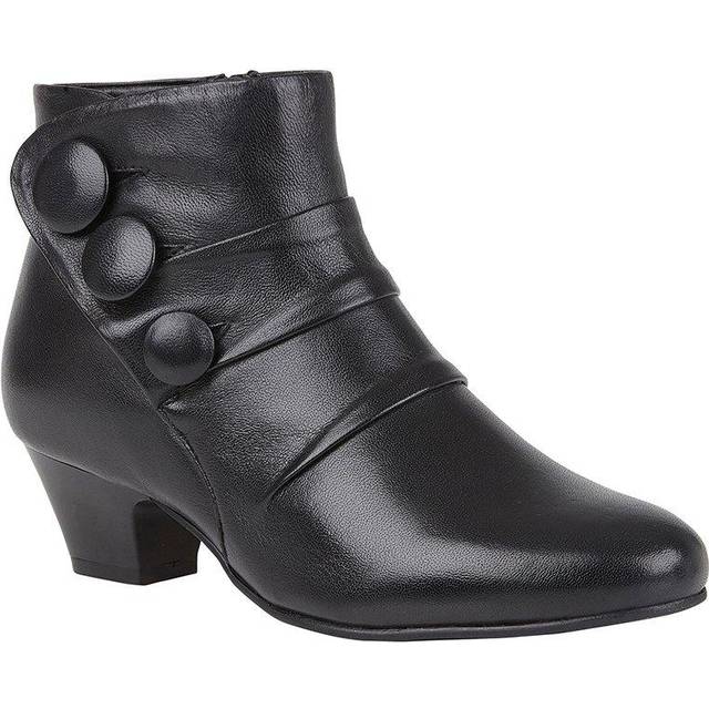 Lotus womens boot black zip up leather heeled boot buttons prancer size
