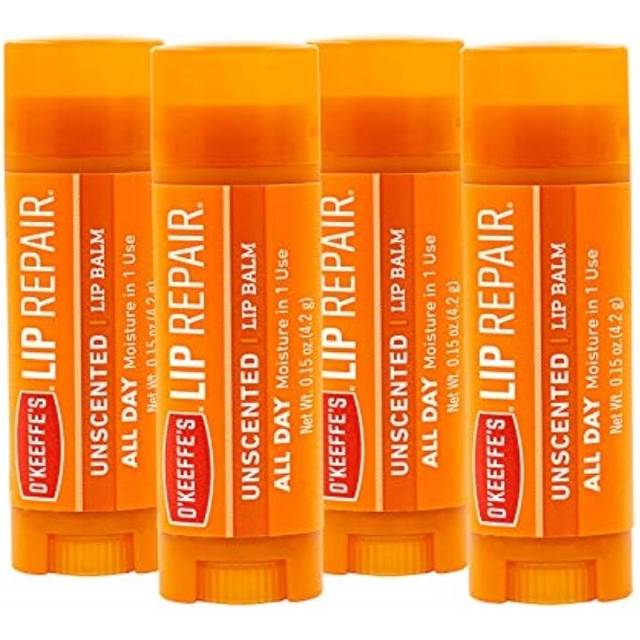 O'Keeffe's Unscented Lip Repair Lip Balm for Dry  Cracked Lips  Stick  (Pack of 4)