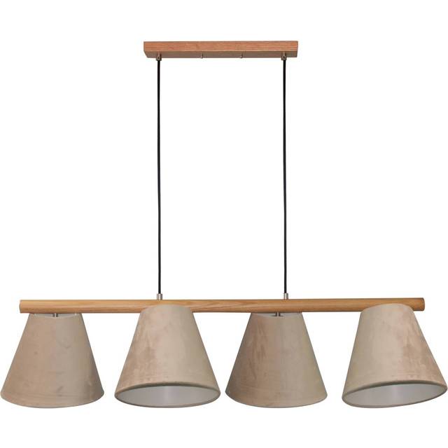 Lucande hänglampa Jinda, grå, trä, tyg, 120 cm, E27