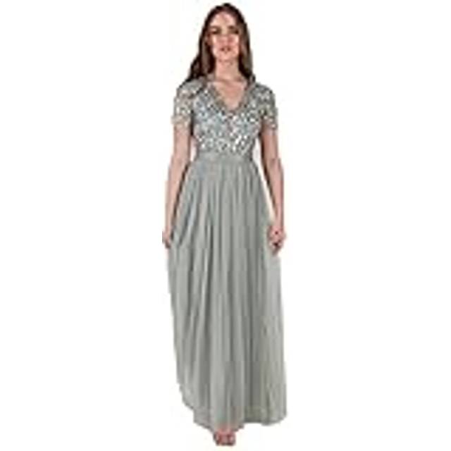 Belted Stripe Embellished Maxi Dress - Mint - 22