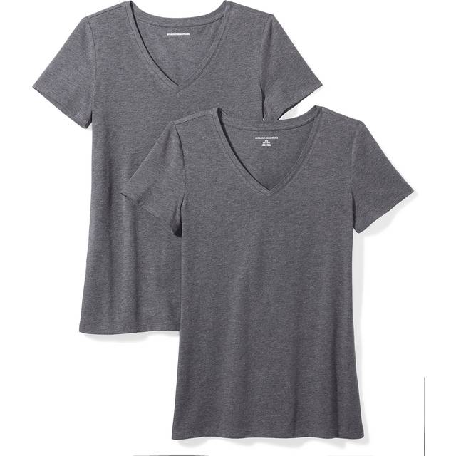 Amazon Essentials Women's Classic-Fit Short-Sleeve V-Neck T-Shirt  Pack of 2  Charcoal Heather  Medium