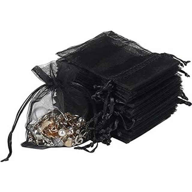 Black Organza Gift Bags 100PCS 8X10cm Small Mesh Jewelry Pouches Party Favour Bags with Drawstring for Wedding Baby Shower Christmas