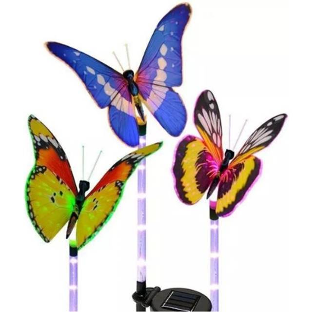 3 PCS Solar Power Light Multi-color Fiber Optic Butterfly LED Stake Light for Outdoor Garden