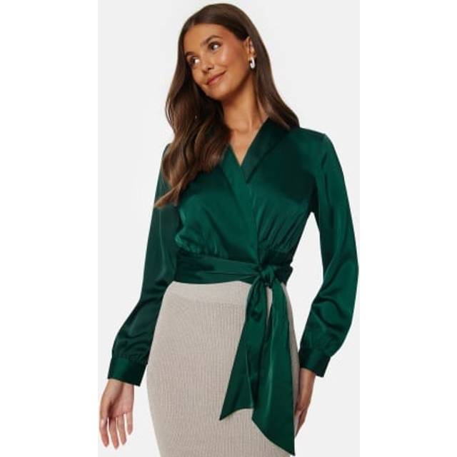 BUBBLEROOM Terilee Satin Wrap Blouse Dark green 46