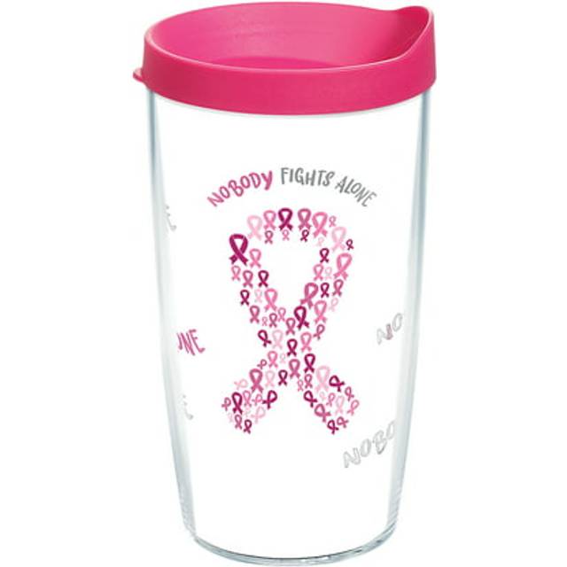 Tervis Pink Ribbon Made in USA Double Walled Insulated Tumbler Travel Cup Keeps Drinks Cold & Hot  16oz  Clear