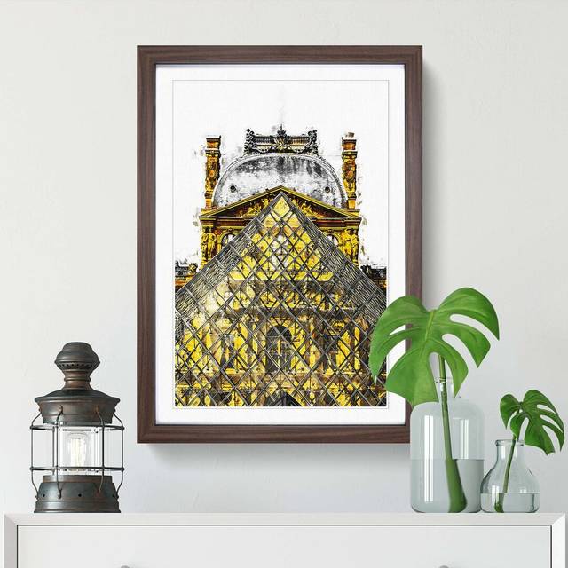 Louvre Museum in Paris France - Picture Frame Graphic Art Print - Walnut (50cm H x 35cm W x 2cm D)