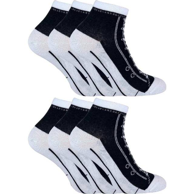 6 Pair Novelty Funny Lace Up Socks That Look Like Shoes - Black / 6-11