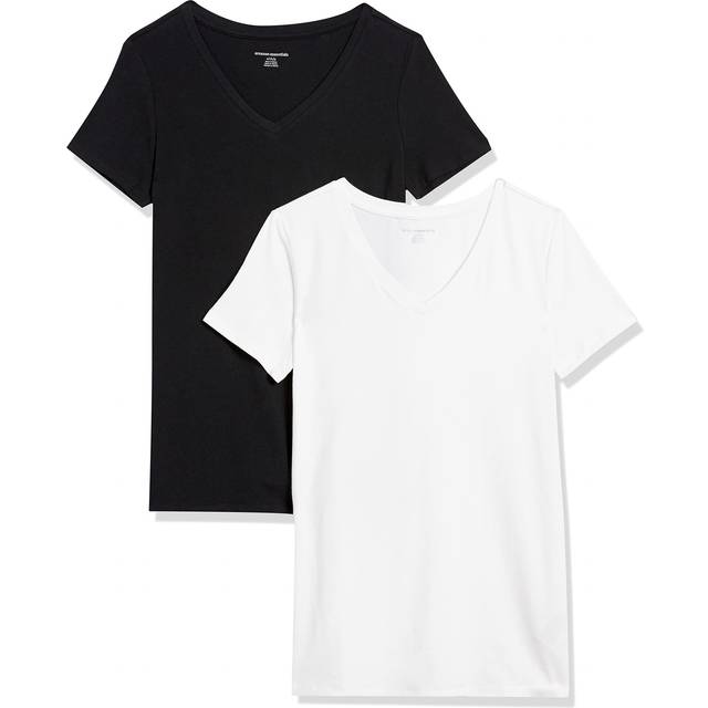 Amazon Essentials Women's Classic-Fit Short-Sleeve V-Neck T-Shirt  Pack of 2  Black/White  X-Large