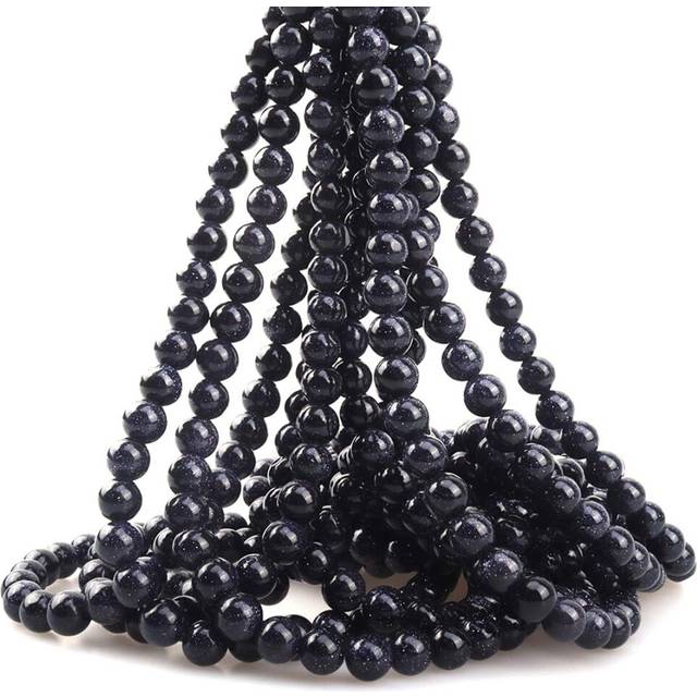 "ICAI Beads 6mm Natural Blue Sand Goldstone Round Loose Stone Beads for Jewelry Making DIY Crafts Design 1 Strand 15"""""""" APPR.63-65pcs"