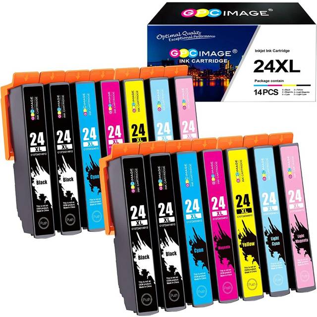 Compatible GPC Image  Ink Cartridges Replacement for Epson 24XL 24 for Expression Photo XP-55 XP-950 XP-860 XP-960 XP-750 XP-760 XP-850 (Black Cyan