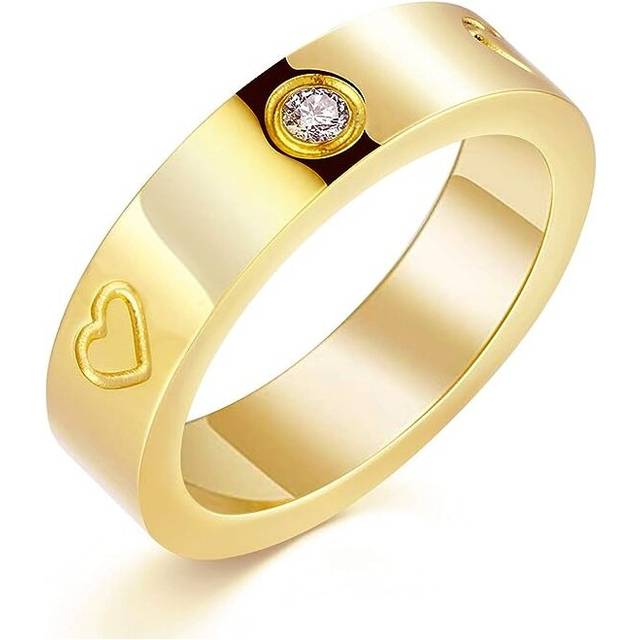 Love Friendship Ring 18K Gold Silver Rose Plated Cubic Zirconia Stainless Steel Promise Ring Wedding Band Jewelry Birthday Gifts for Women(gold-11)