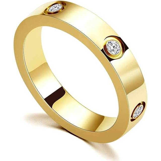 Love Friendship Ring 18K Gold Silver Rose Plated Cubic Zirconia Stainless Steel Promise Ring Wedding Band Jewelry Birthday Gifts for Women(gold-7)