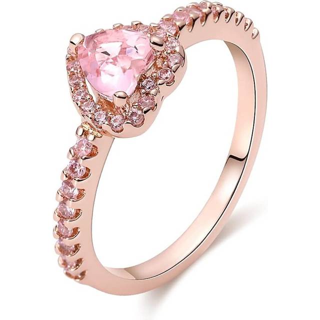 Cute Dainty Women's 925Sterling Silver Drill Rings Delicate Rings Gemstone Rings Wedding Jewelry Heart Gemstone Promise Engagement Love Ring Size8 - Pink