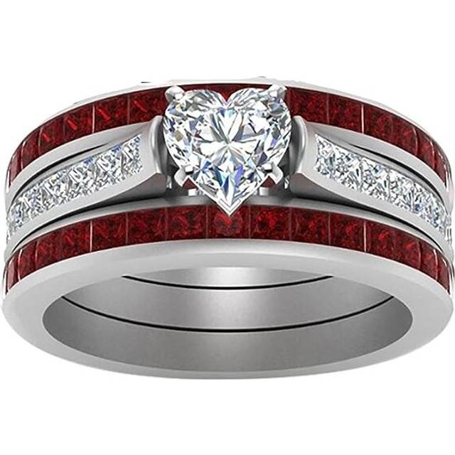 Women Fashion Handmade Luxury Inlaid Teak Titanium Rings Engagement Wedding Rings Jewelry Gift/6 - Red