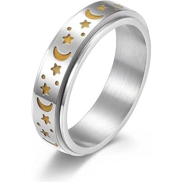 The Dark Luminous Ring Moon Star Spinner Ring for Women Men Aurora RingStress Relieving Engagement Wedding Promise Band Couple Rings/Size:6