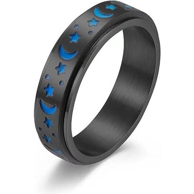 Glow in The Dark Luminous Ring Moon Star Spinner Ring for Women Men Aurora Ring Stress Relieving Engagement Wedding Promise Band Couple Rings/Size:7