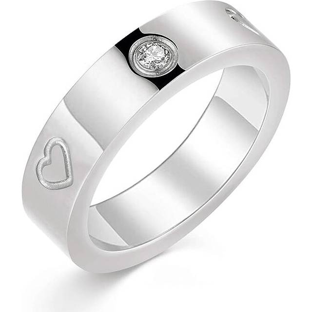Love Friendship Ring 18K Gold Silver Rose Plated Cubic Zirconia Stainless Steel Promise Ring Wedding Band Jewelry Birthday Gifts for Women(silver-9)