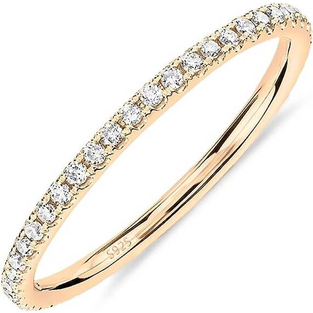 14K Gold Plated Solid 925 Sterling Silver CZ Simulated Diamond Stackable Ring Eternity Bands for Women(Yellow Gold-4)