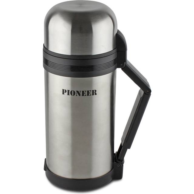 Pioneer Vacuum Insulated Leakproof Flask with 2 Cups and Retractable Handle, Stainless Steel, 1200ml - Black;Silver (1.2L)
