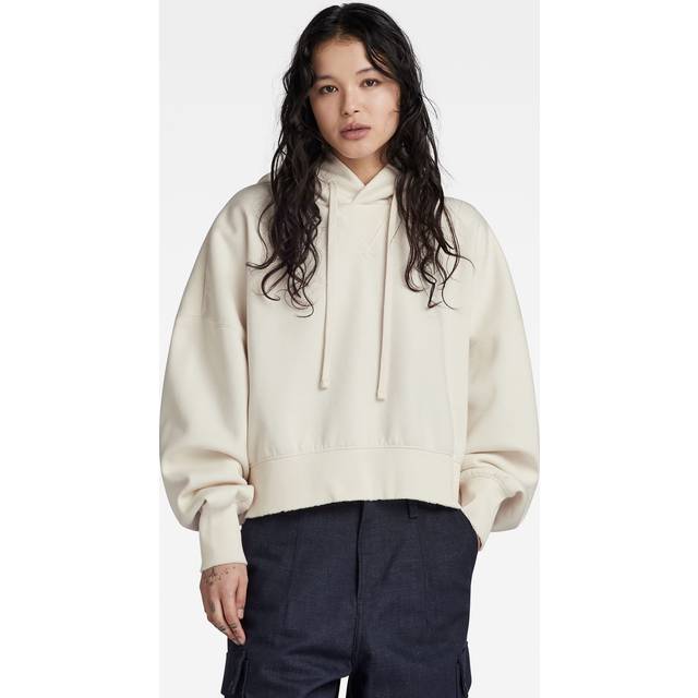 G Star Raw Womens G-Star RAW Oversized Cropped Hoodie - Beige Cotton - Size Large