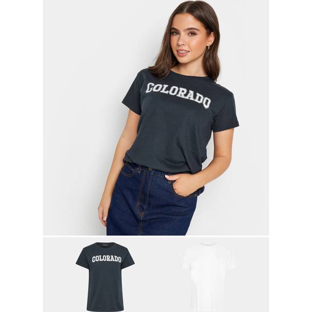 Pixiegirl Petite 2 Pack Navy Blue & White 'Colorado' Slogan Tshirt 10 Pixiegirl | Petite Women's T-Shirts