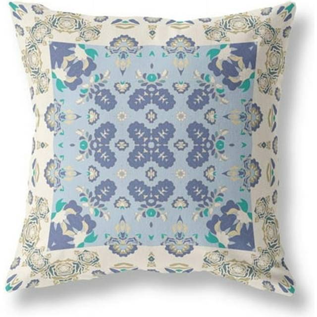 Rose Box Suede Blown and Closed Pillow w Insert in Off White and Blue