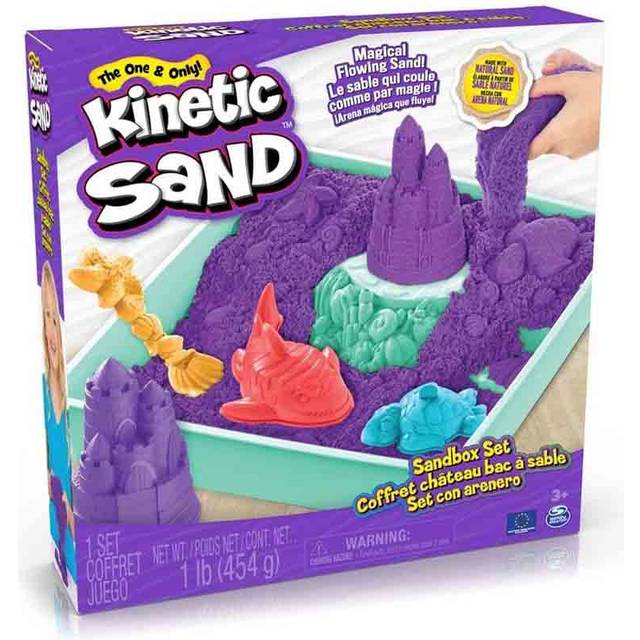 Kinetic Sand Sandbox Set, 1lb Purple Play Sand, Sandbox Storage, 4 Molds and Tools, Sensory Toys for Kids Ages 3+