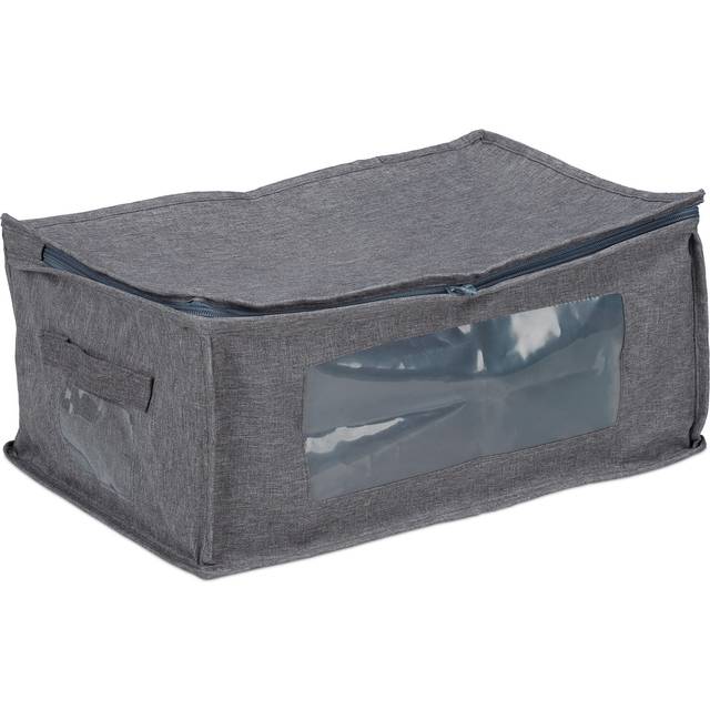 Set of 3 Underbed Storage Bags, Foldable, with Zip, for Clothes, Blankets, Toys, Fabric, 20 x 45 x 30 cm, Grey - Relaxdays