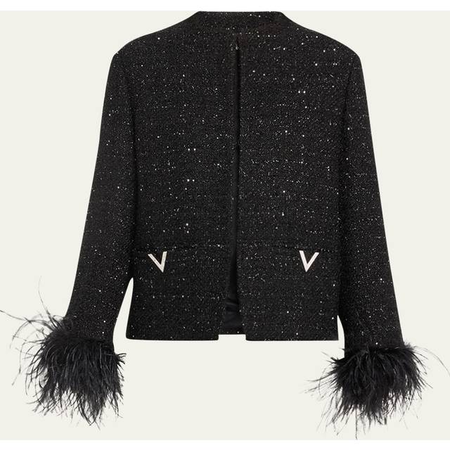 Valentino Feather-trimmed tweed jacket