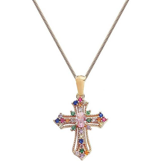 Cross Necklaces for Women Jewelry Necklaces for Teen Girls Women 16K Gold Plated Cross Pendant Choker Necklace Valentine's Day Jewelry Girls Gold