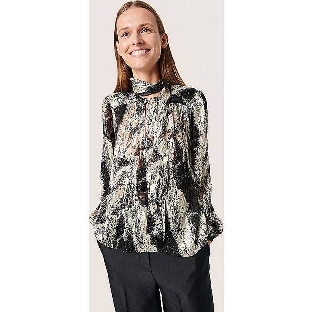 Soaked In Luxury Tie Neck Printed Blouse - Black/white Print