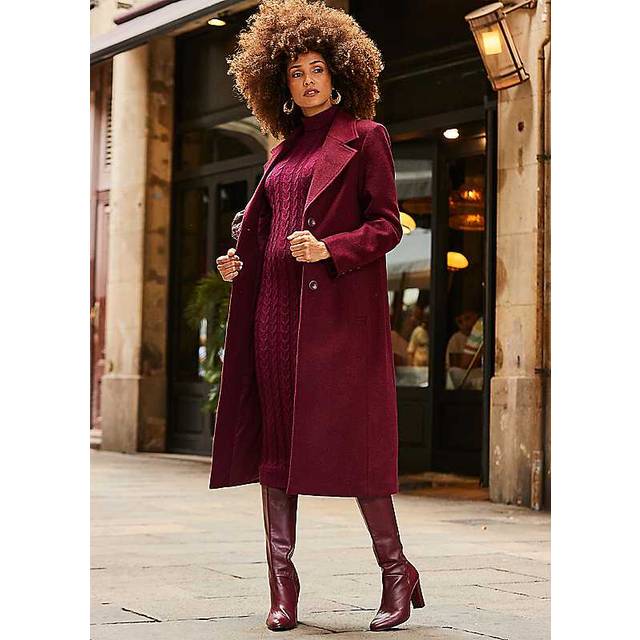 Sosandar Sosandar Burgundy Red Premium Longline Wool Mix Coat