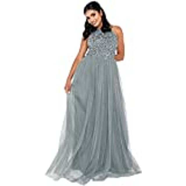 Embellished Halter Neck Maxi Dress - Teal - 20