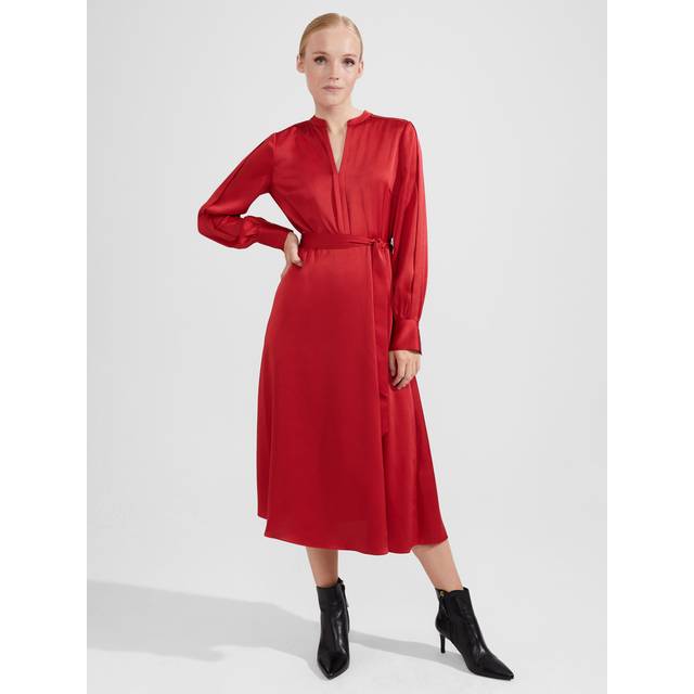 Hobbs Arlette Satin Midi Dress, Currant Red
