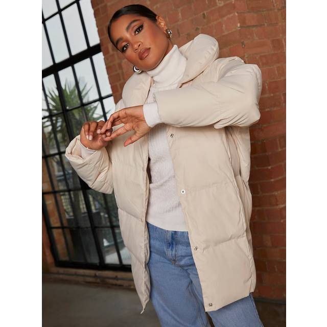 Padded Puffer Coat in Cream - 8